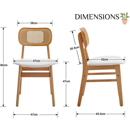 Esszimmerstuhl Set Holz mit Rattan Rückenlehne Weiß in Lederoptik