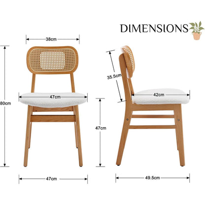 Esszimmerstühle 4er Set Holz & Kunstfell mit Rattan Rückenlehne Beige