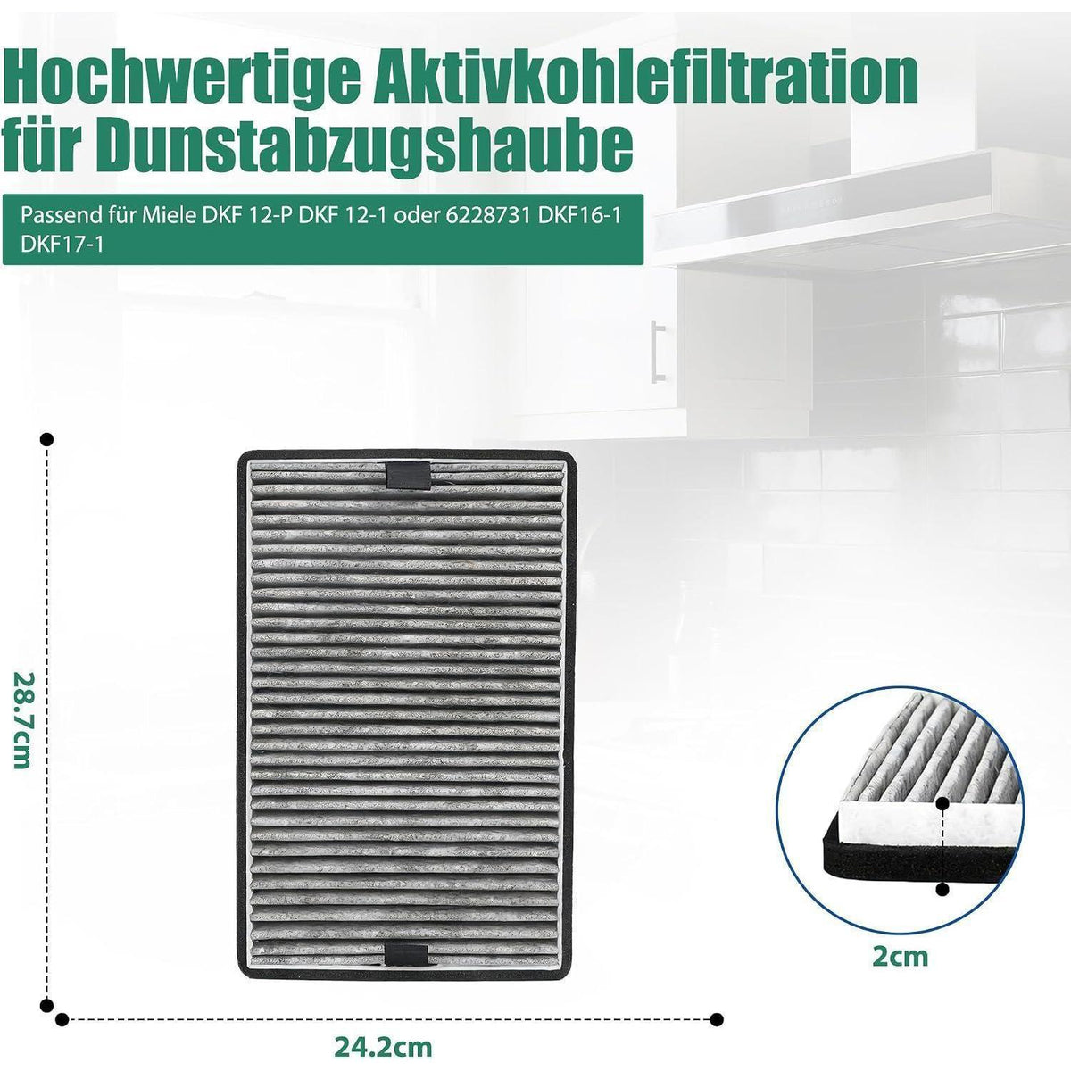 Aktivkohlefilter für Miele Dunstabzugshaube 2er Set