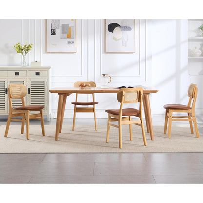 Esszimmerstuhl Set Holz mit Rattan Rückenlehne Braun in Lederoptik