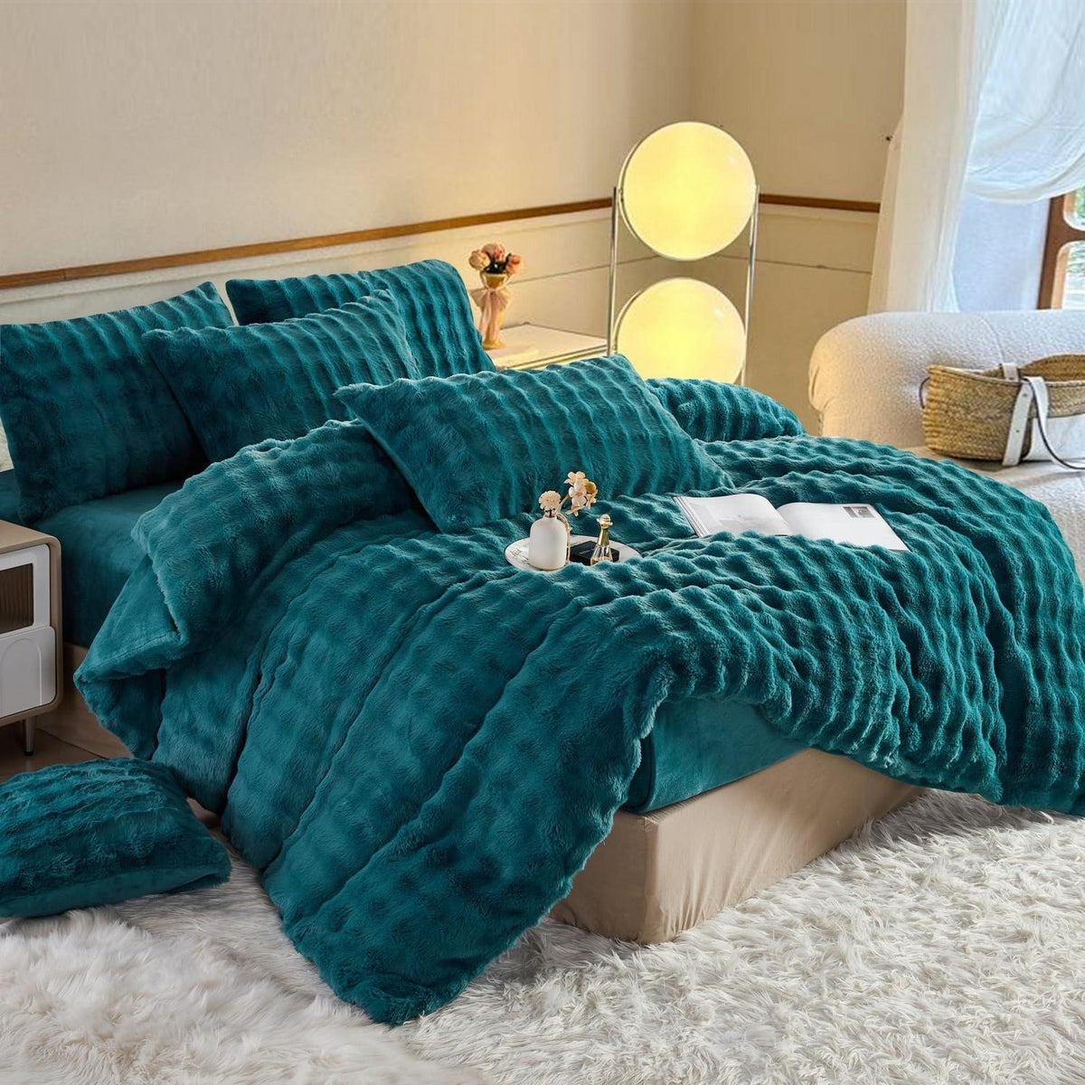 Plüsch Bettwäsche Set Petrol 155x220 cm – Warm & Flauschig