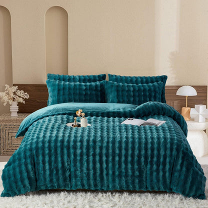 Plüsch Bettwäsche Set Petrol 155x220 cm – Warm & Flauschig