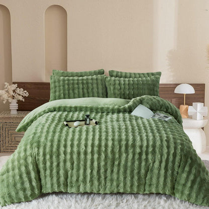 Langhaar Plüsch Bettwäsche Set 220x240 Grün, Superweich & Warm