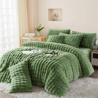 Langhaar Plüsch Bettwäsche Set Grün 155x220 cm + 2x 80x80 cm