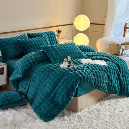 Plüsch Bettwäsche Set 220x240 Petrol - Winterwarm & Flauschig