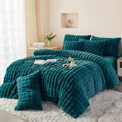 Plüsch Bettwäsche Set 220x240 Petrol - Winterwarm & Flauschig