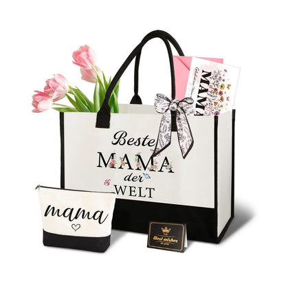 Canvas Einkaufstasche & Kosmetiktasche Geschenk für Mama