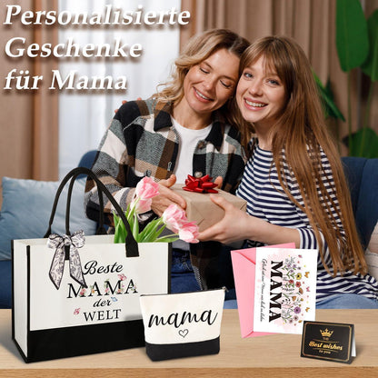 Canvas Einkaufstasche & Kosmetiktasche Geschenk für Mama