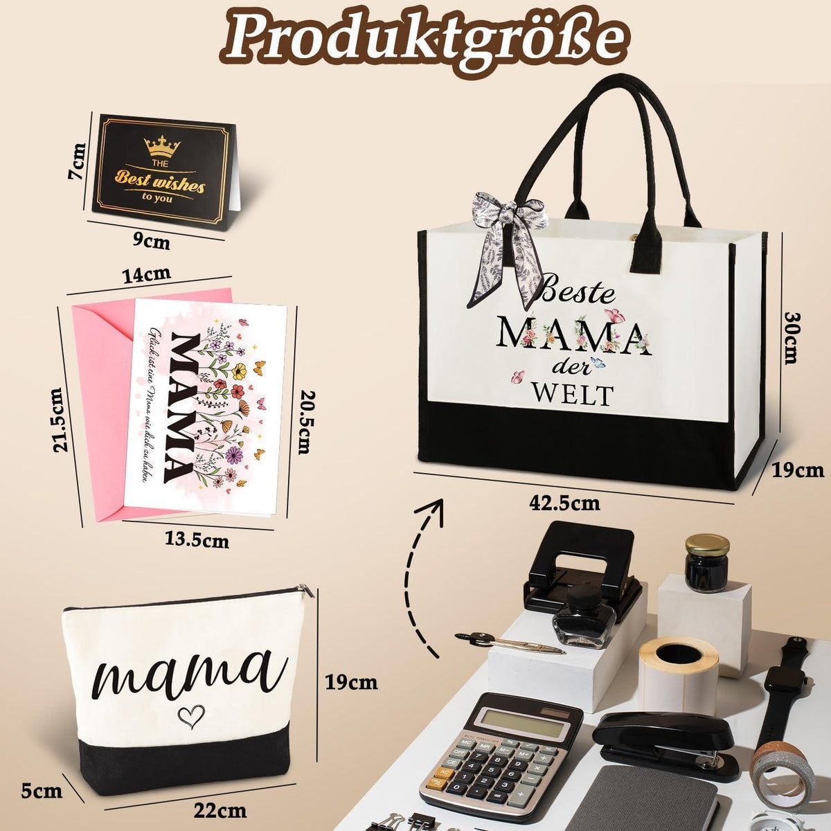Canvas Einkaufstasche & Kosmetiktasche Geschenk für Mama