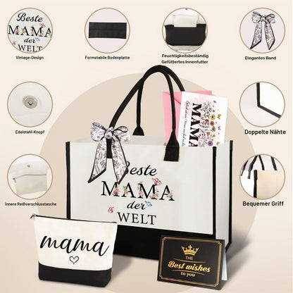 Canvas Einkaufstasche & Kosmetiktasche Geschenk für Mama