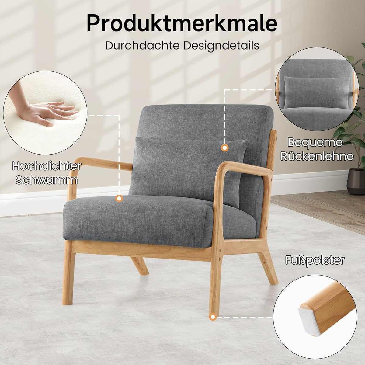 Moderner Akzent Sessel mit Kissen – Dunkelgrau
