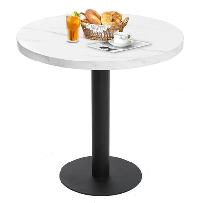 Runder Esstisch 80cm Weiß – Küchentisch mit Marmoroptik