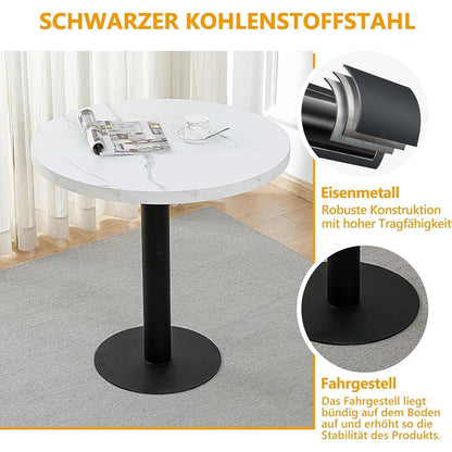 Runder Esstisch 80cm Weiß – Küchentisch mit Marmoroptik