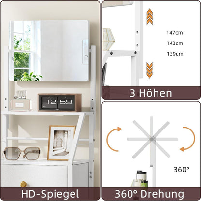 Hohe Schlafzimmerkommode mit Spiegel & 4 Schubladen – Weiß