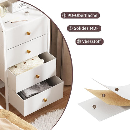 Hohe Schlafzimmerkommode mit Spiegel & 4 Schubladen – Weiß