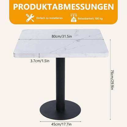 Mingone Esszimmertisch 80x80cm Weiß Marmoroptik