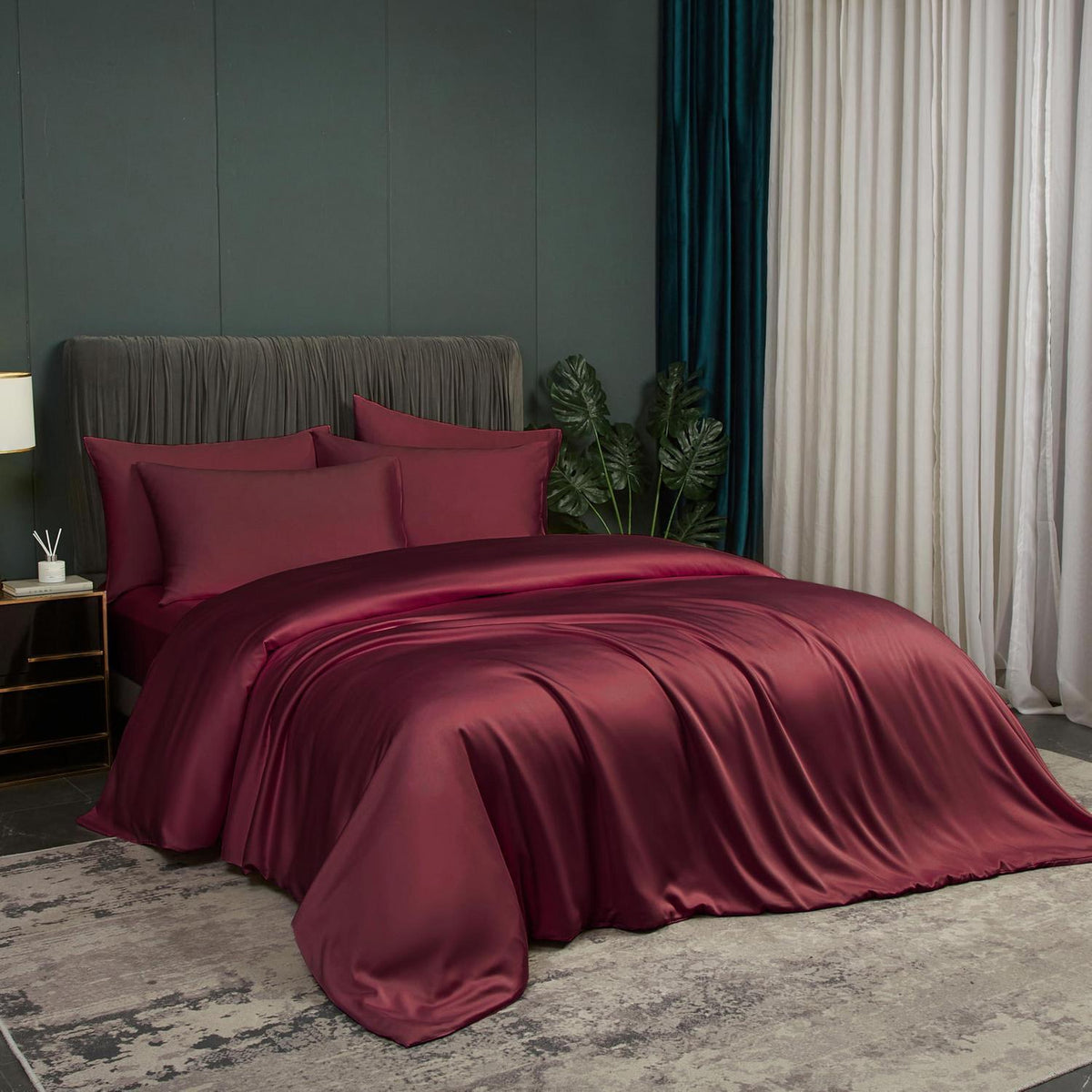 Bambus Bettwäsche Set 135x200cm Rot – 4-teilig, Atmungsaktiv & Luxuriös