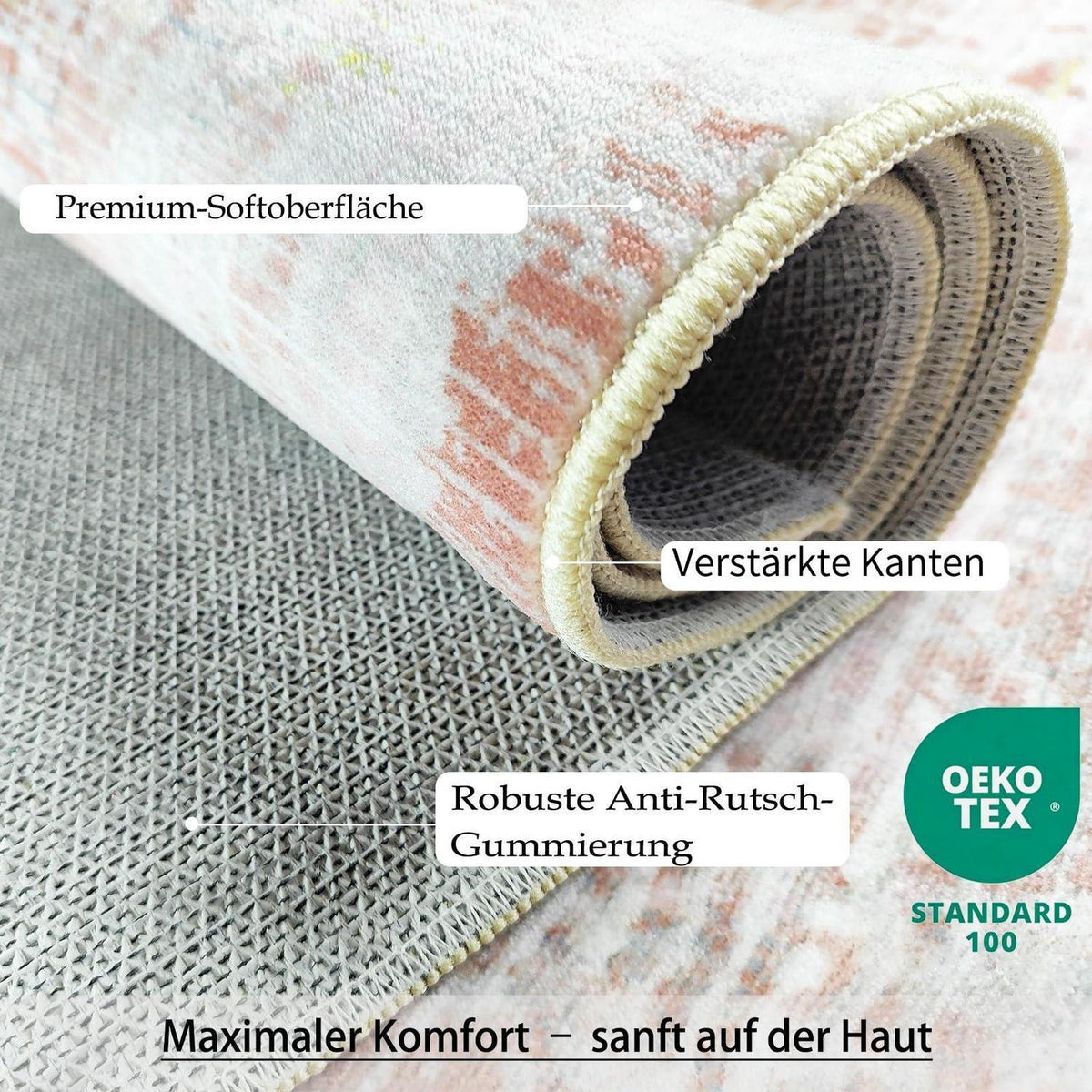 Altrosa Vintage Teppich 160x230cm – Weicher Kurzflor & Abstraktes Design