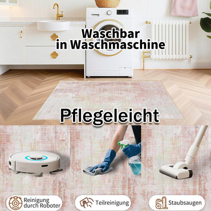 Altrosa Vintage Teppich 160x230cm – Weicher Kurzflor & Abstraktes Design