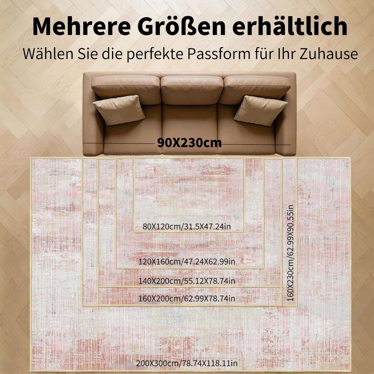 Altrosa Vintage Teppich 160x230cm – Weicher Kurzflor & Abstraktes Design