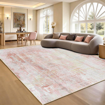 Vintage Teppich Altrosa Rosa 160x200cm – Weicher Kurzflor Teppich