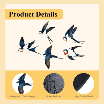Metall Vogel Wanddeko 5er Set Vintage Schwarz für Außen & Innen