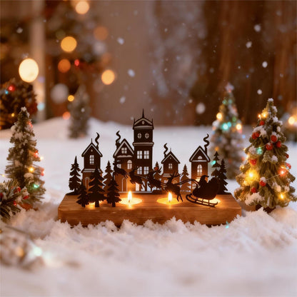 Adventskranz Metall mit Holz für 4 Teelichter, Weihnachtsdeko