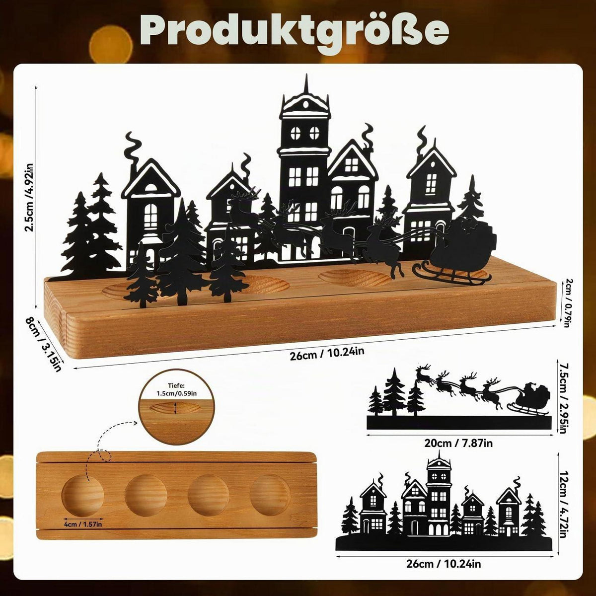 Adventskranz Metall mit Holz für 4 Teelichter, Weihnachtsdeko