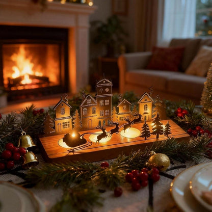 Adventskranz Metall mit Holz für 4 Teelichter, Weihnachtsdeko