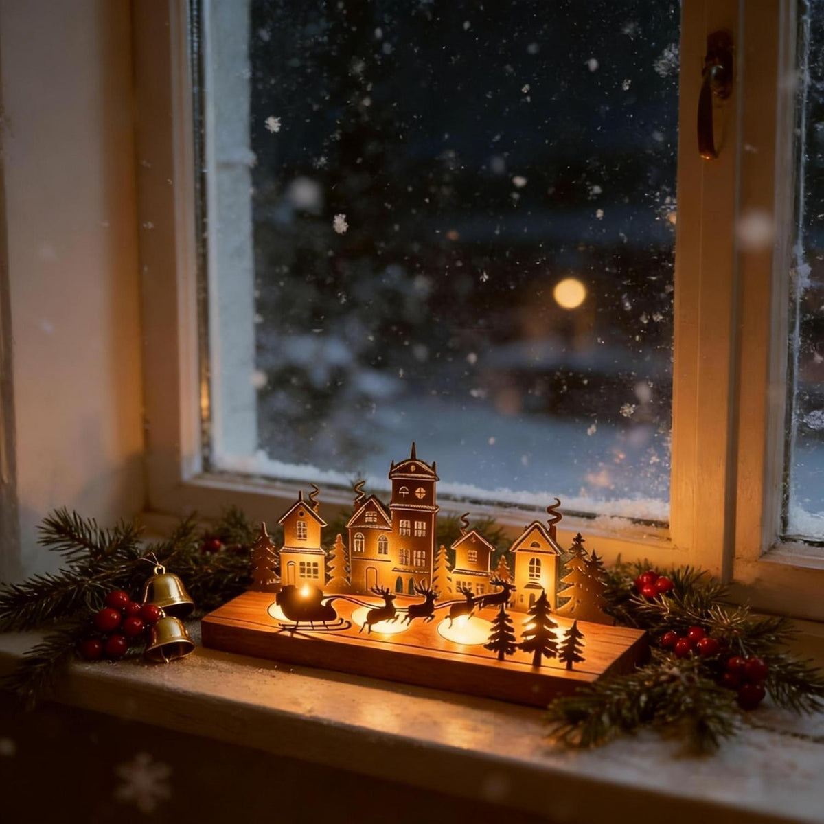 Adventskranz Metall mit Holz für 4 Teelichter, Weihnachtsdeko