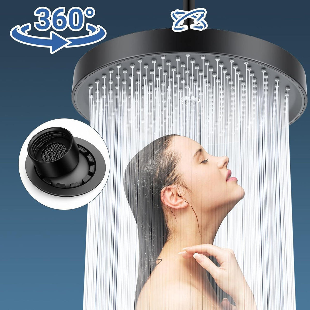 10 Zoll Regendusche mit Anti-Kalk-Düsen Schwarz
