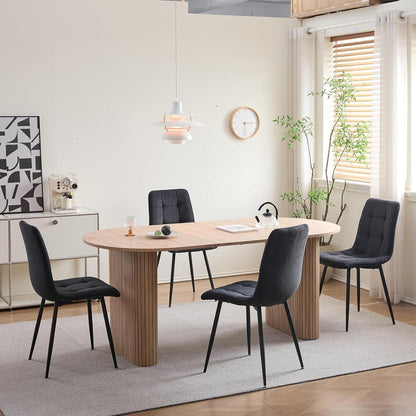 2er-Set Esszimmerstühle Schwarz, Bequeme Cord-Stühle mit Metallbeinen
