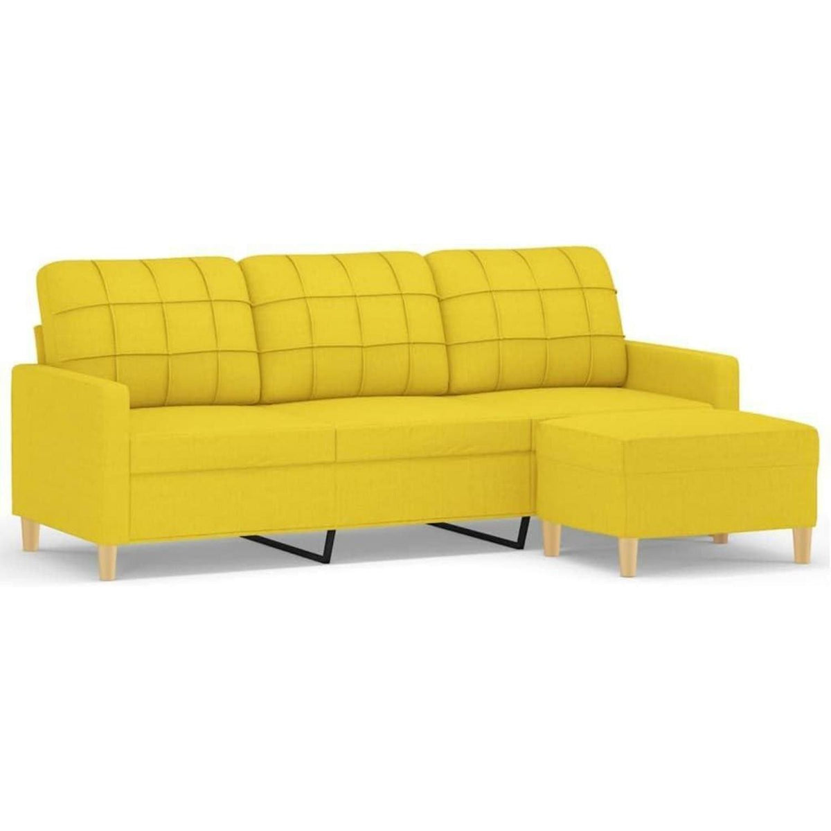 3-Sitzer Sofa mit Hocker, Hellgelb – Schlaffunktion & Modernes Design