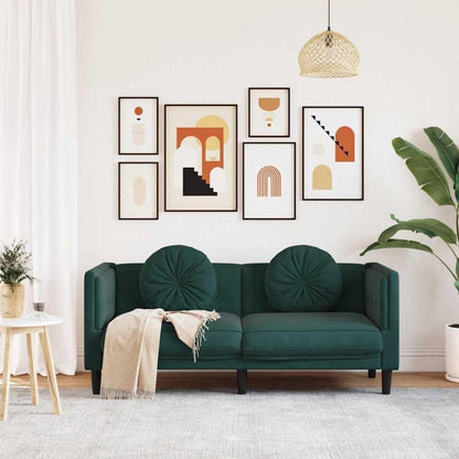 Modernes 2-Sitzer Sofa Dunkelgrün Samt mit Kissen