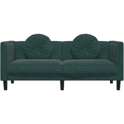 Modernes 2-Sitzer Sofa Dunkelgrün Samt mit Kissen
