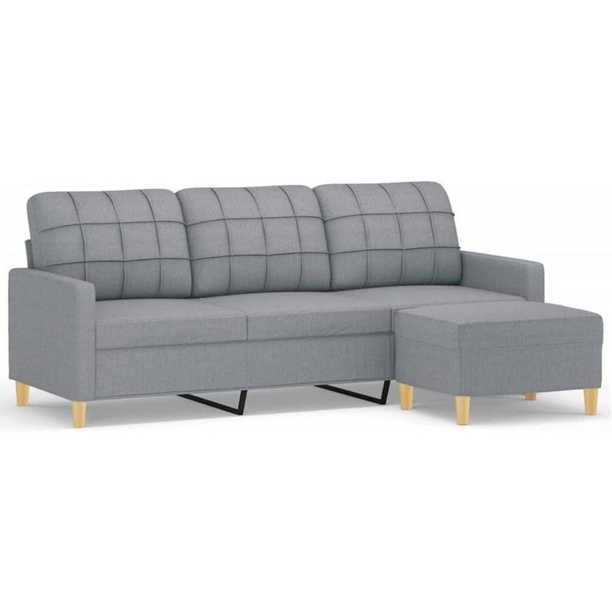 3-Sitzer Sofa mit Hocker, Hellgrau, 180 cm – Schlaffunktion