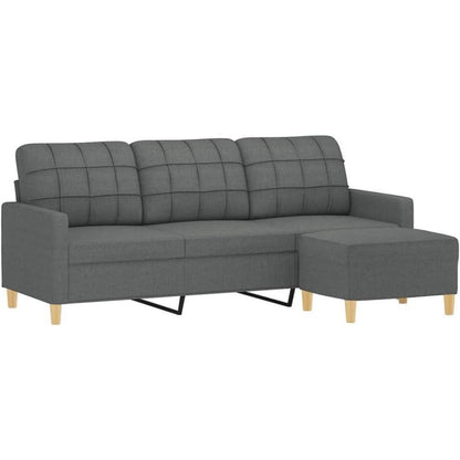 3-Sitzer Sofa Dunkelgrau mit Hocker & Schlaffunktion 180cm