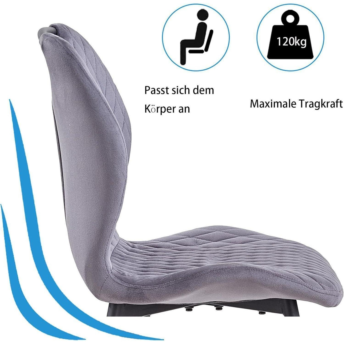 Esszimmerstühle Set 6 Grau – Bequeme Polsterstühle Küche Wohnzimmer