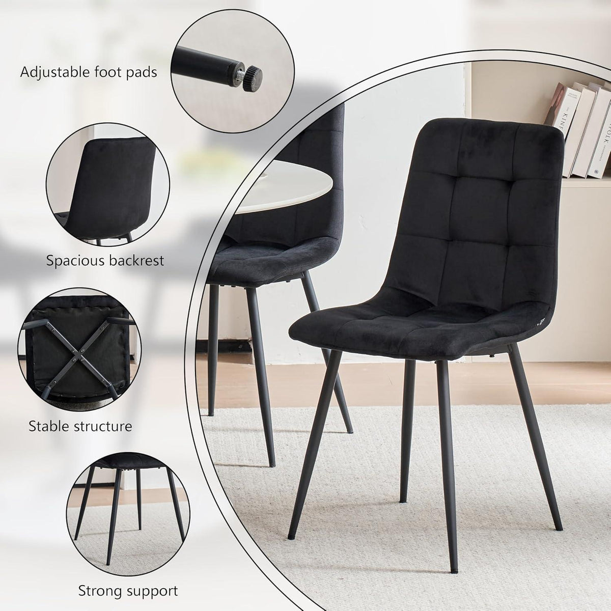8er-Set Esszimmerstühle Samt Schwarz – Bequeme Moderne