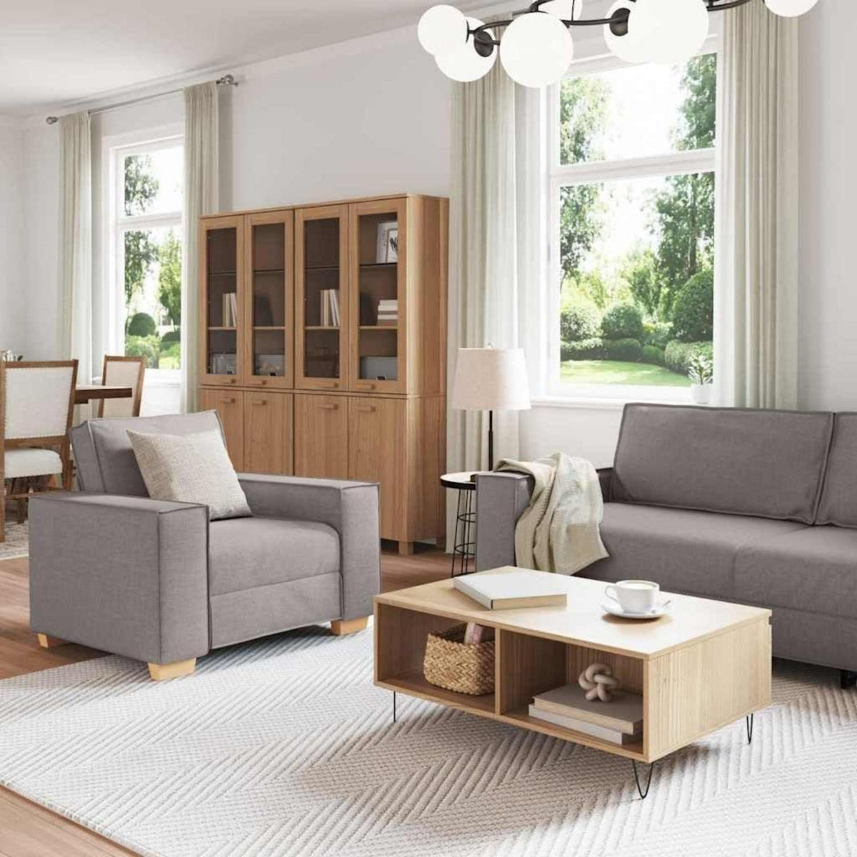 Taupe Stoff Sofa Set: 3-Sitzer, 2-Sitzer & Sessel
