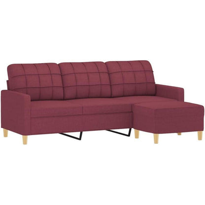 3-Sitzer Sofa mit Hocker, Weinrot 180cm – Schlaffunktion