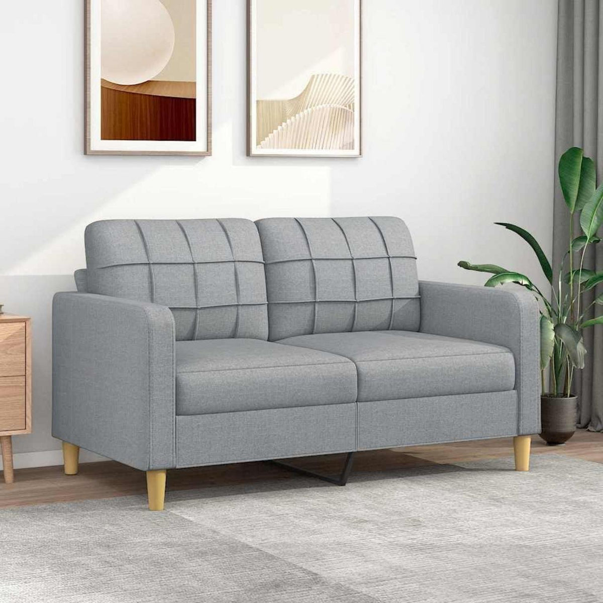 2-Sitzer Sofa Hellgrau – Bequemes Polstersofa mit Kissen
