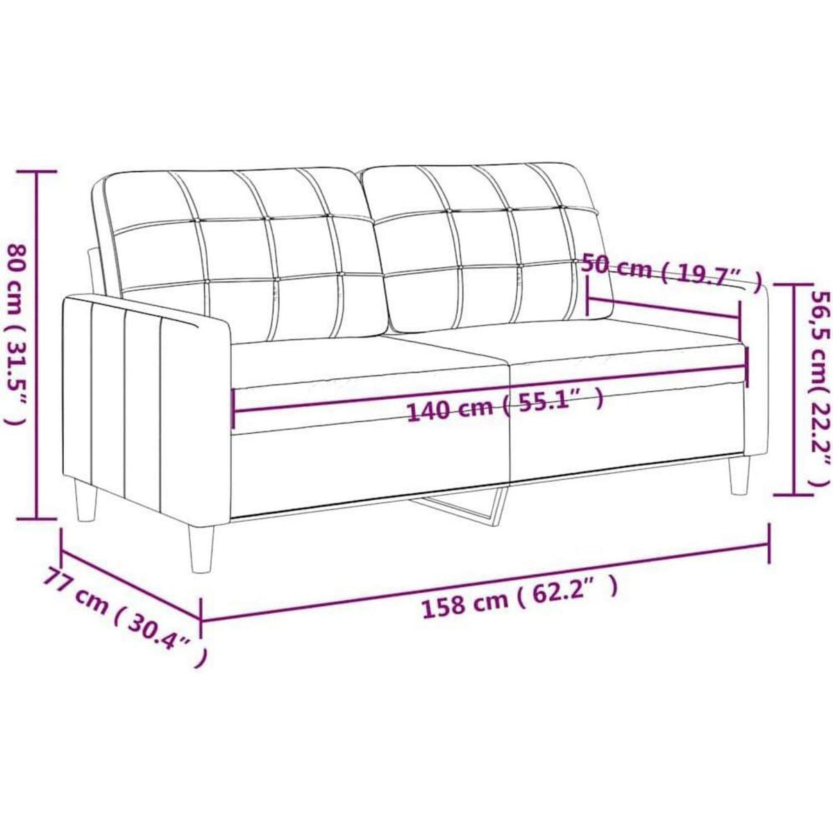 2-Sitzer Sofa Hellgrau – Bequemes Polstersofa mit Kissen