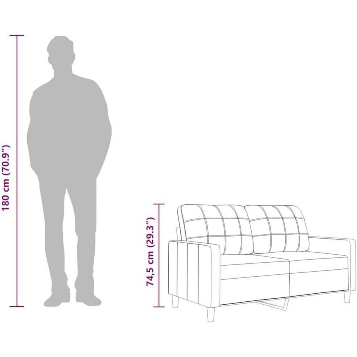 2-Sitzer Sofa Schwarz – Bequemes Polstersofa mit Kissen