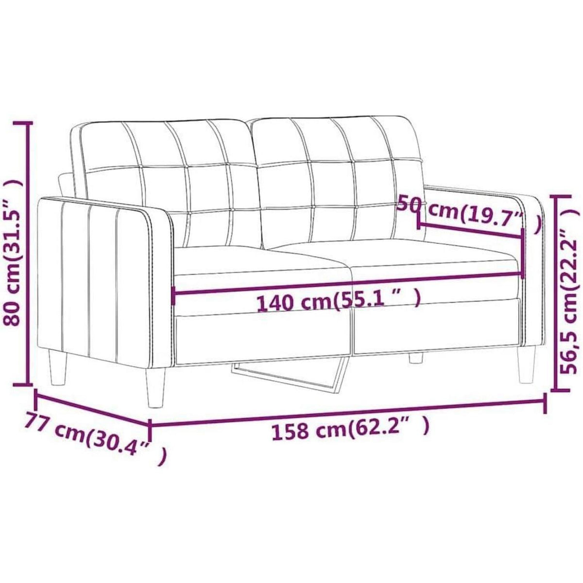 2-Sitzer Sofa Weinrot – Bequemes Polstersofa mit Kissen