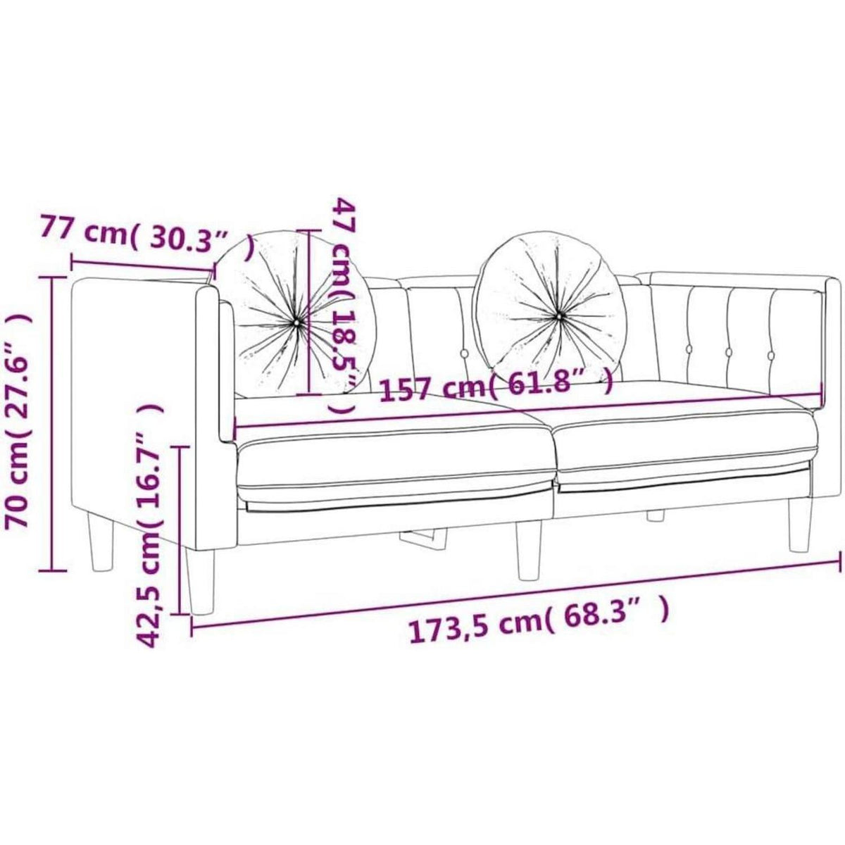 Modernes 2-Sitzer Sofa Dunkelgrau mit Kissen