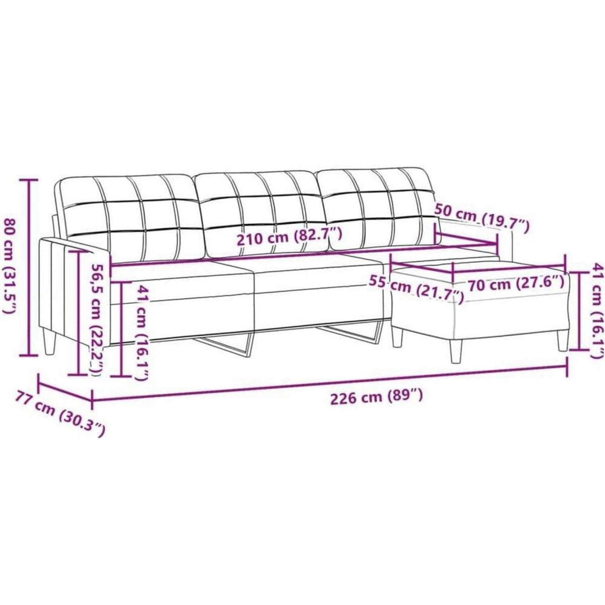 3-Sitzer Sofa mit Hocker, Weinrot – Schlaffunktion & Modernes Design