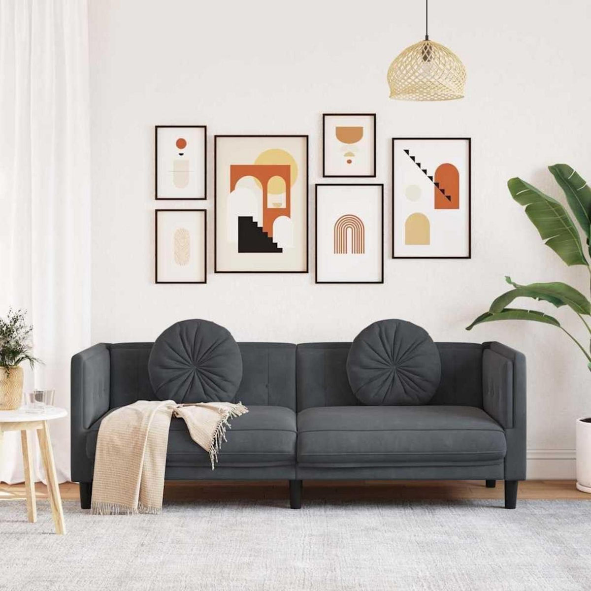 3-Sitzer Sofa Dunkelgrau Samt – Bequeme Couch für Wohnzimmer