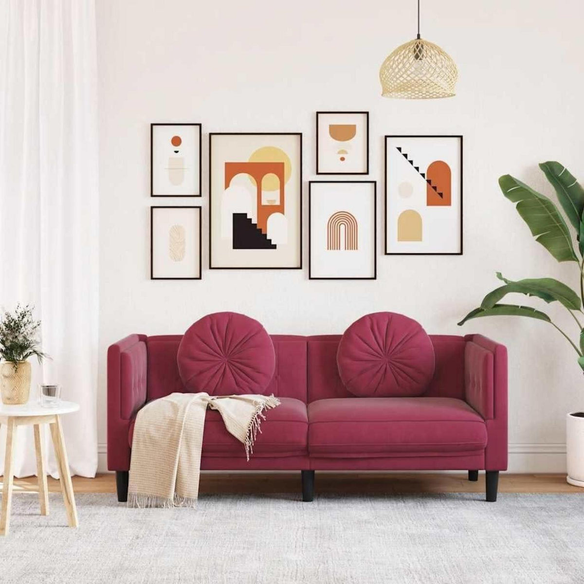 2-Sitzer Samtsofa Weinrot – Modernes Polstersofa für Wohnzimmer