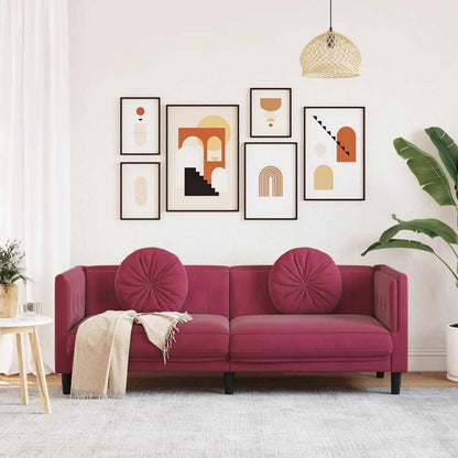 Modernes 3-Sitzer Sofa mit Samtbezug in Weinrot
